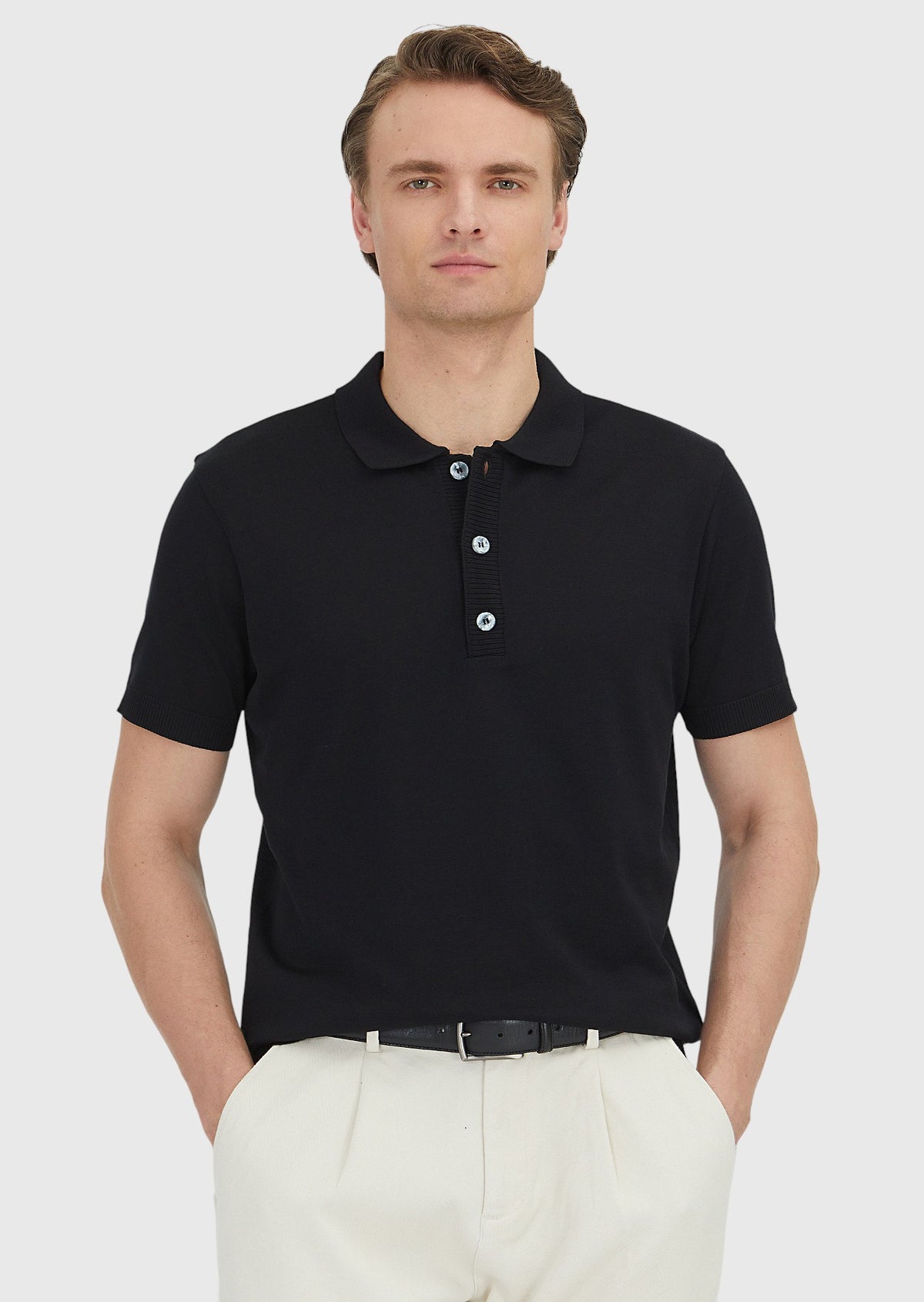 Siyah Düz Polo Yaka %100 Pamuk T-Shirt
