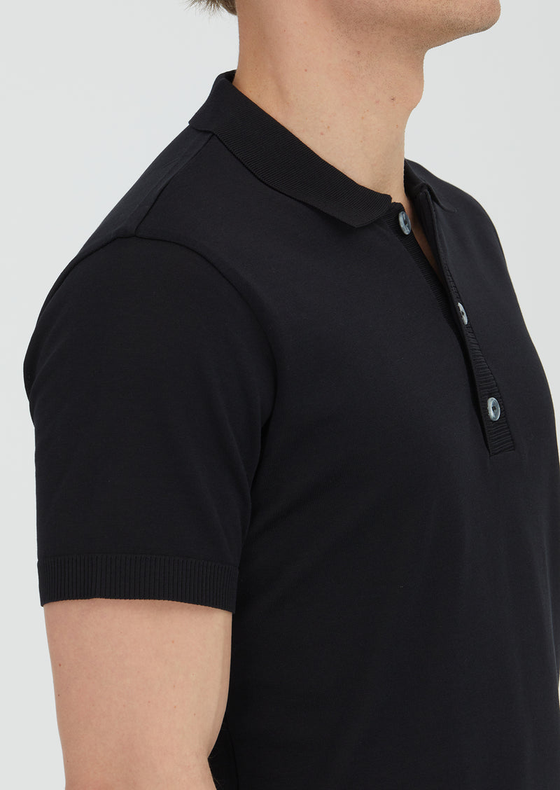 Siyah Düz Polo Yaka %100 Pamuk T-Shirt