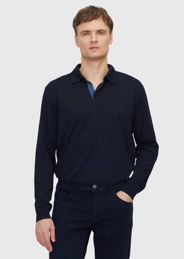 Lacivert Polo Yaka Düz Sweatshirt