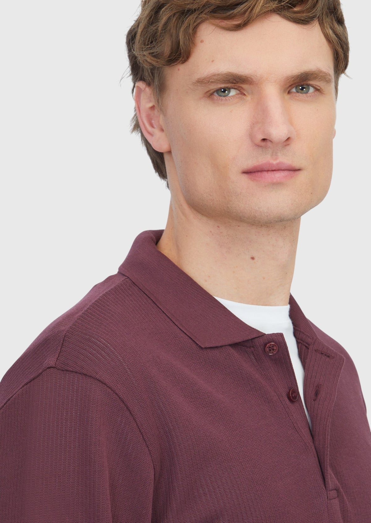 Bordo Polo Yaka Jakarlı Sweatshırt