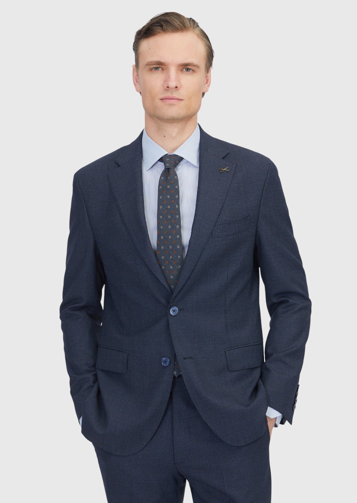 Lacivert Desenli Zeroweight Slim Fit %100 Yün Takım Elbise