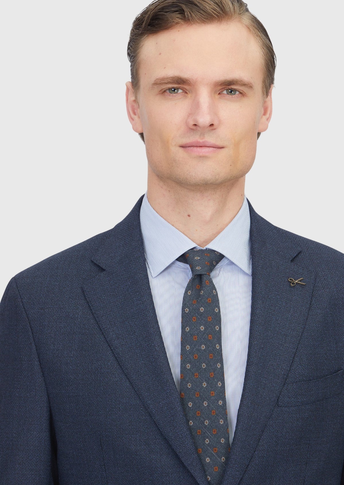 Lacivert Desenli Zeroweight Slim Fit %100 Yün Takım Elbise