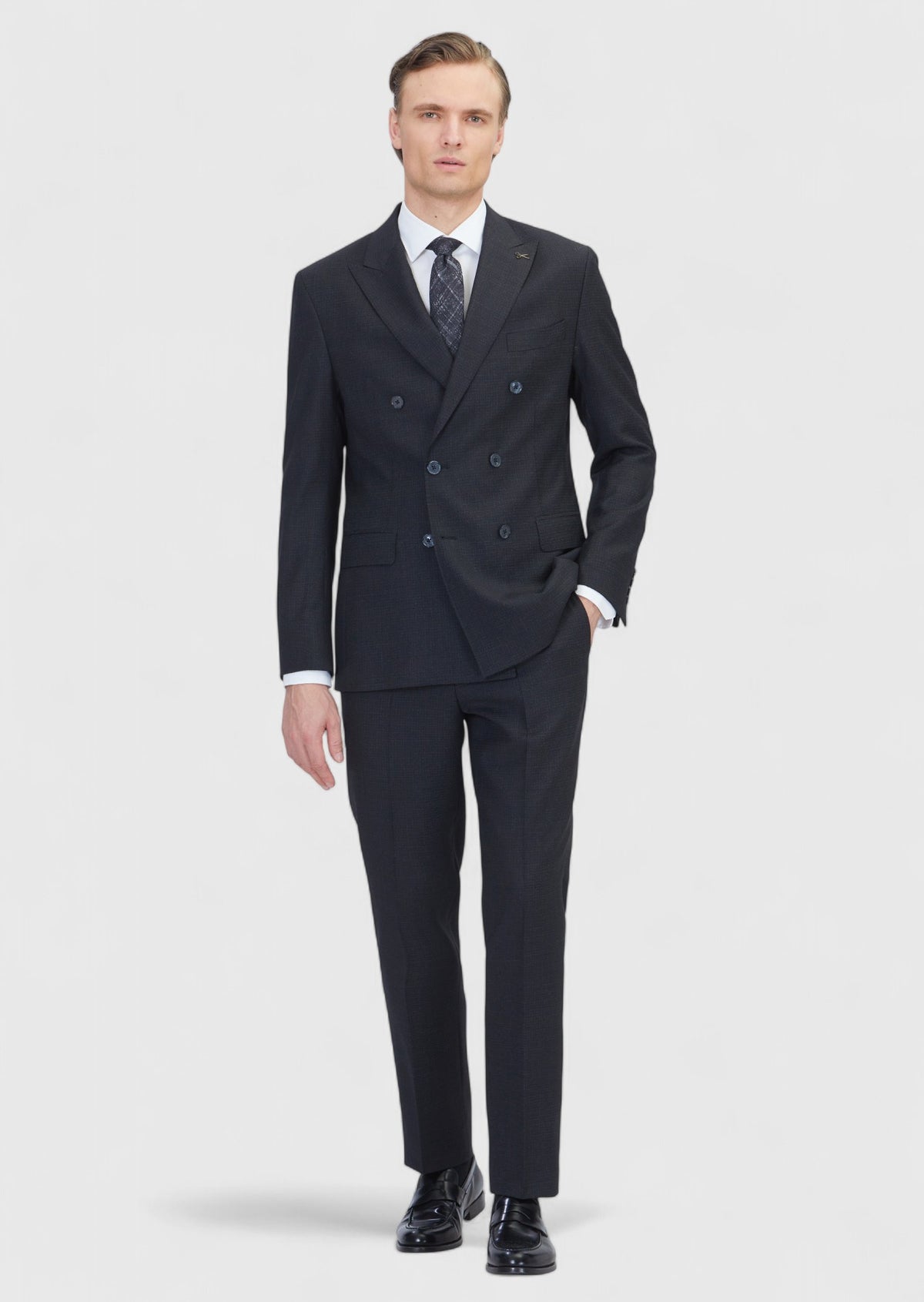 Siyah Mikro Zeroweight Slim Fit Yün Karışımlı Takım Elbise