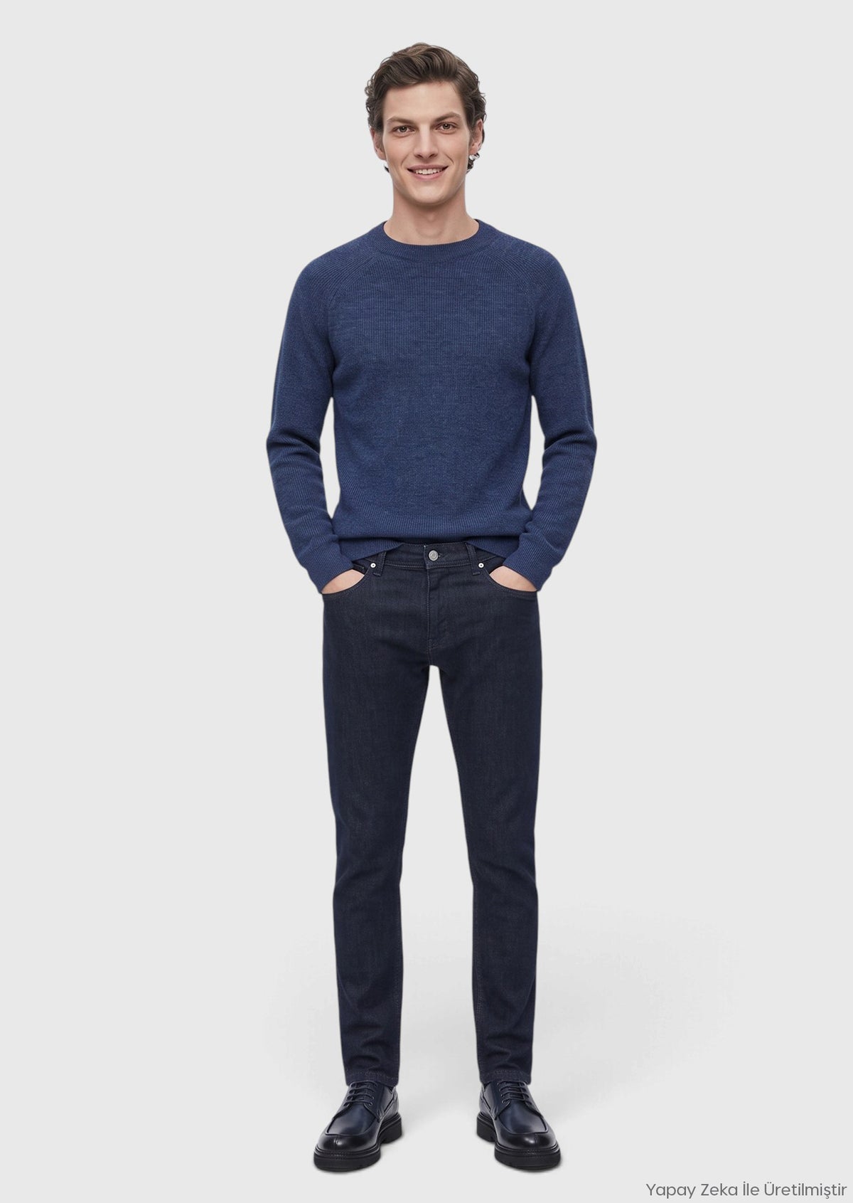 Lacivert Slim Fit Denim Pamuk Karışımlı Pantolon