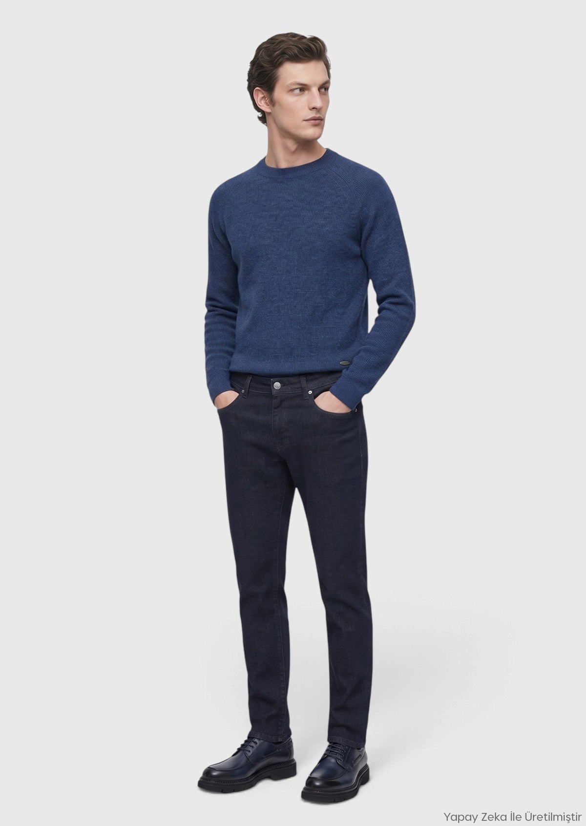 Lacivert Slim Fit Denim Pamuk Karışımlı Pantolon