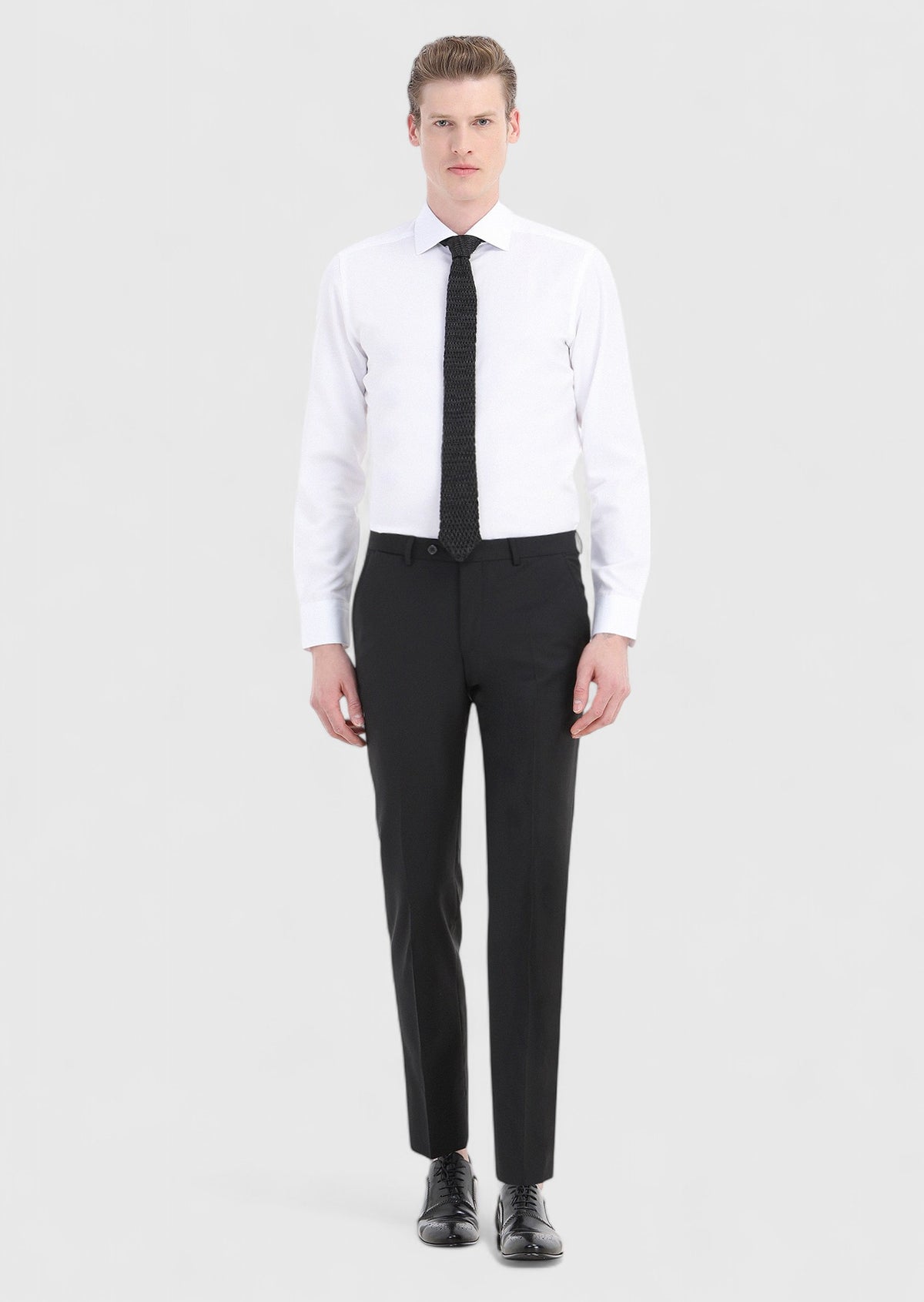 Beyaz Düz Slim Fit Uzun Dokuma Klasik Pamuk Karışımlı Gömlek