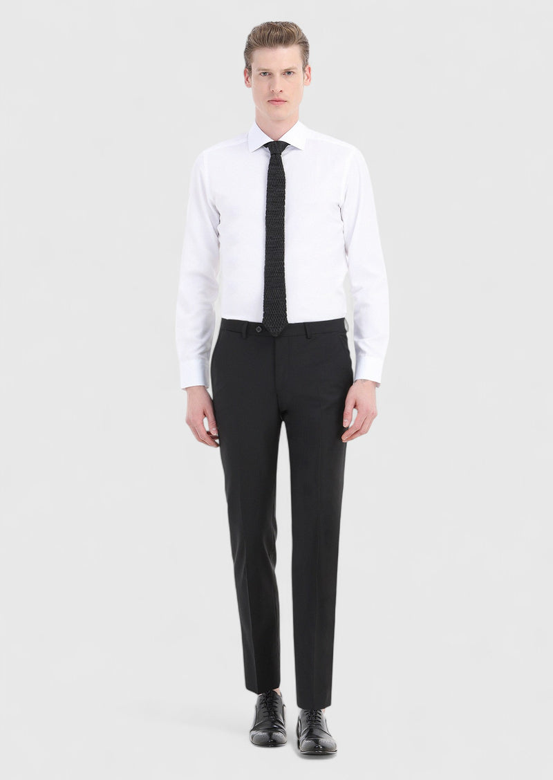 Beyaz Düz Slim Fit Uzun Dokuma Klasik Pamuk Karışımlı Gömlek