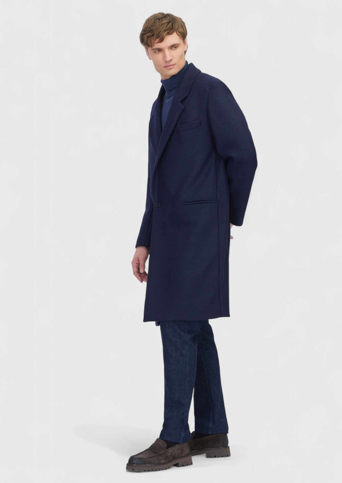 Lacivert Regular Fit Kelebek Yaka Casual Örme Palto