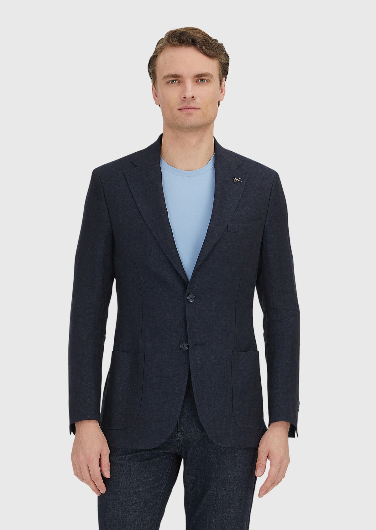 Koyu Lacivert Düz Zeroweight Slim Fit %100 Keten Ceket