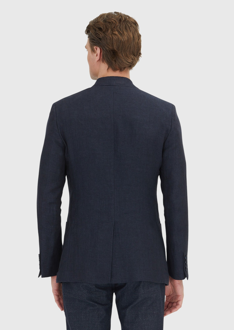 Koyu Lacivert Düz Zeroweight Slim Fit %100 Keten Ceket