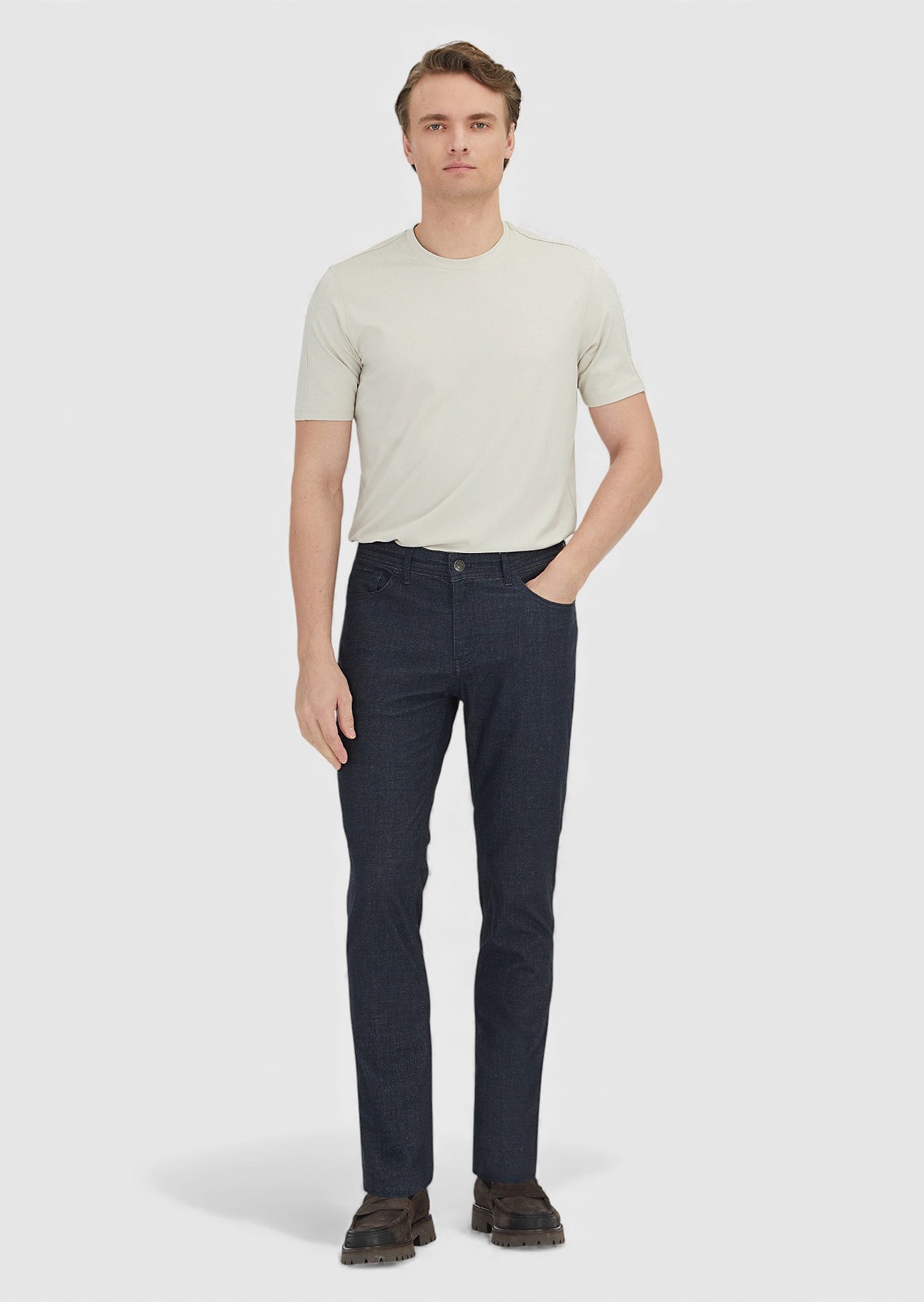 Lacivert Düz Dokuma Regular Fit Casual Pamuk Karışımlı Pantolon