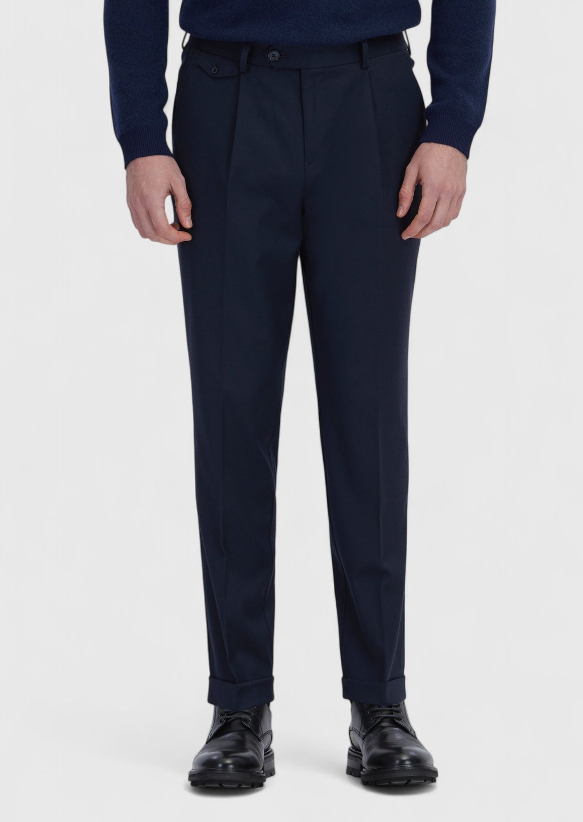 Lacivert Düz Dokuma Regular Fit Casual Yün Karışımlı Pantolon