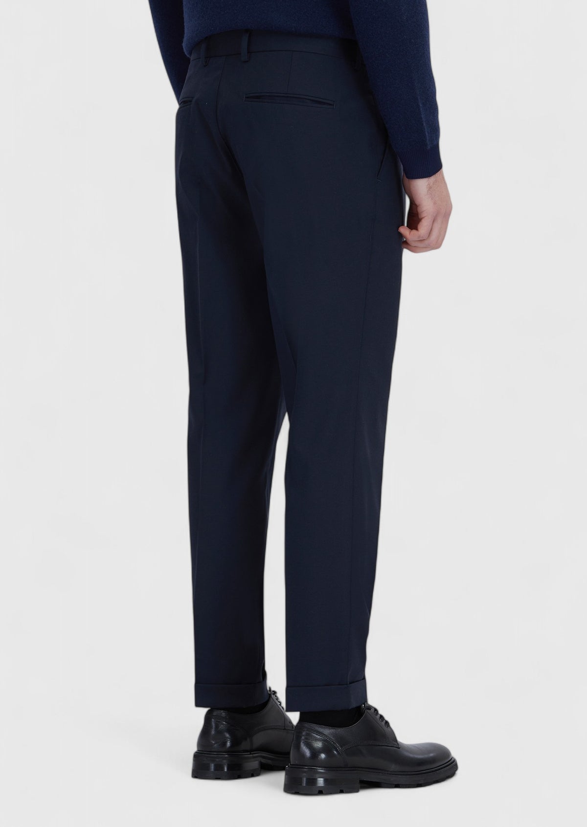 Lacivert Düz Dokuma Regular Fit Casual Yün Karışımlı Pantolon