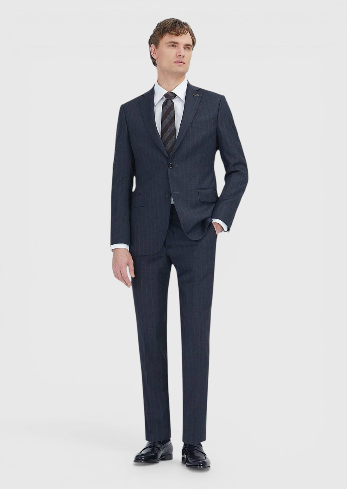 Hard Coal Striped Regular Fit Wool Blended Suit