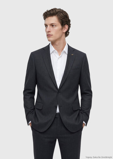 Siyah Regular Fit %100 Yün Takım Elbise