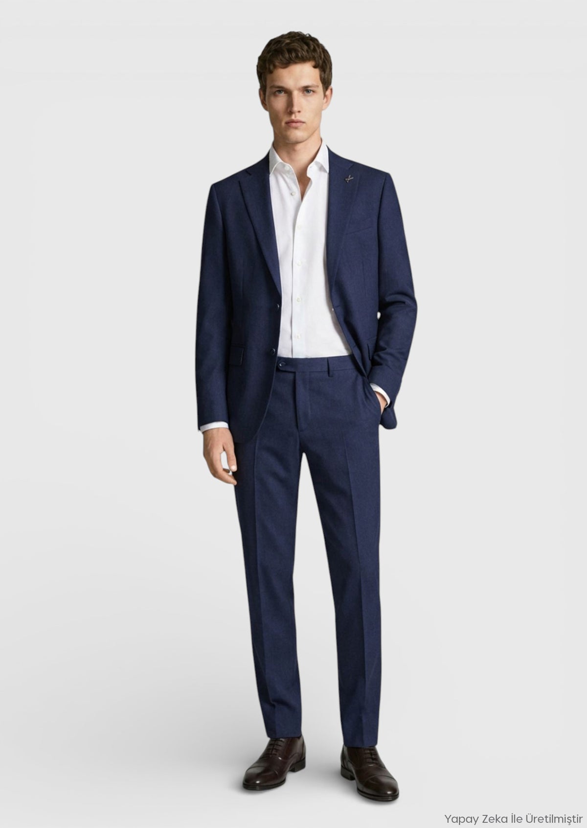 Açık Lacivert Düz Modern Fit %100 Yün Takım Elbise