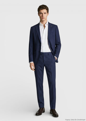 Açık Lacivert Düz Modern Fit %100 Yün Takım Elbise
