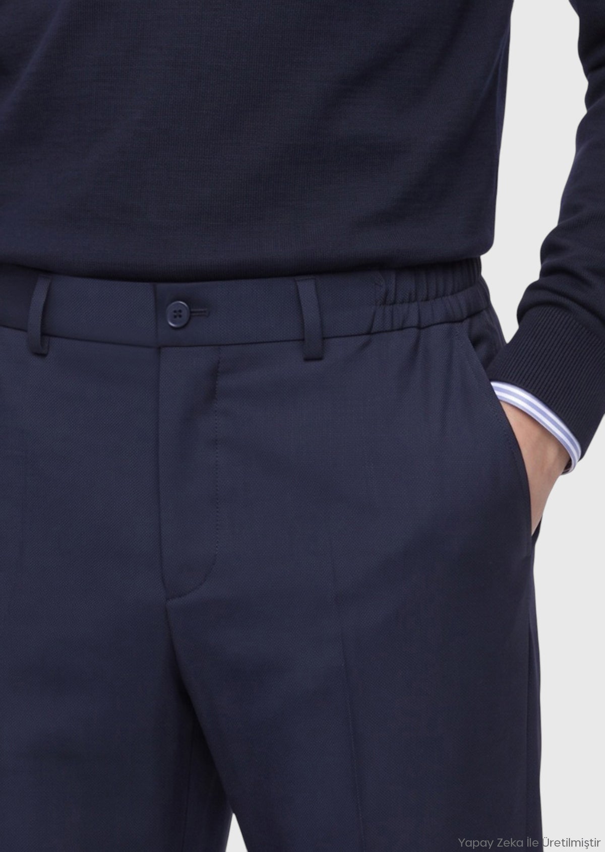 Lacivert Kumaş Comfort Fit Klasik %100 Yün Pantolon