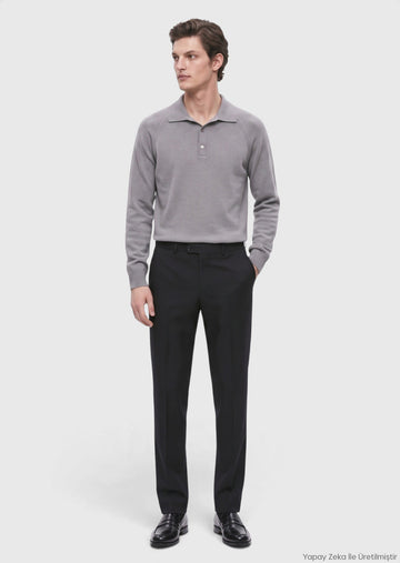 Black Regular Fit Classical 100% Wool Trousers