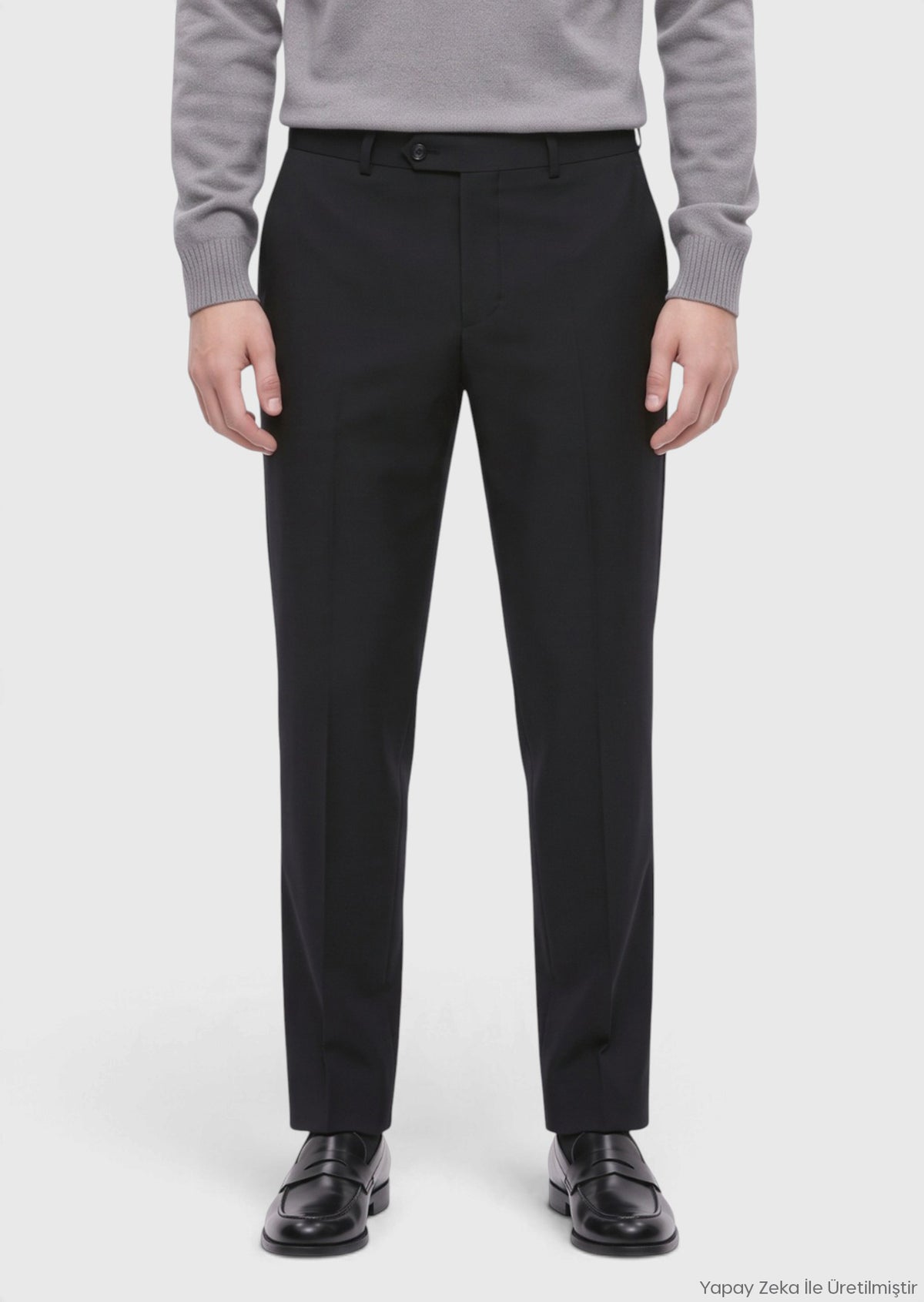 Siyah Düz Regular Fit Klasik %100 Yün Pantolon