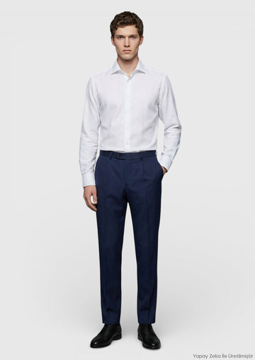 Saks Düz Kumaş Regular Fit Klasik %100 Yün Pantolon