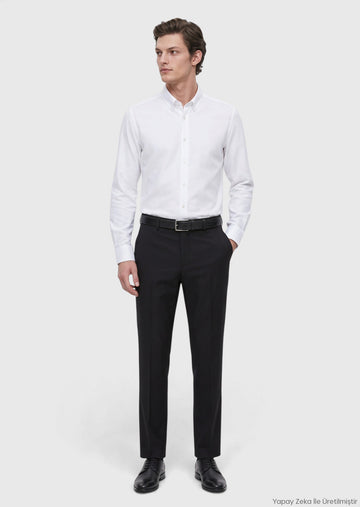 Black Modern Fit Classical Wool Blended Trousers