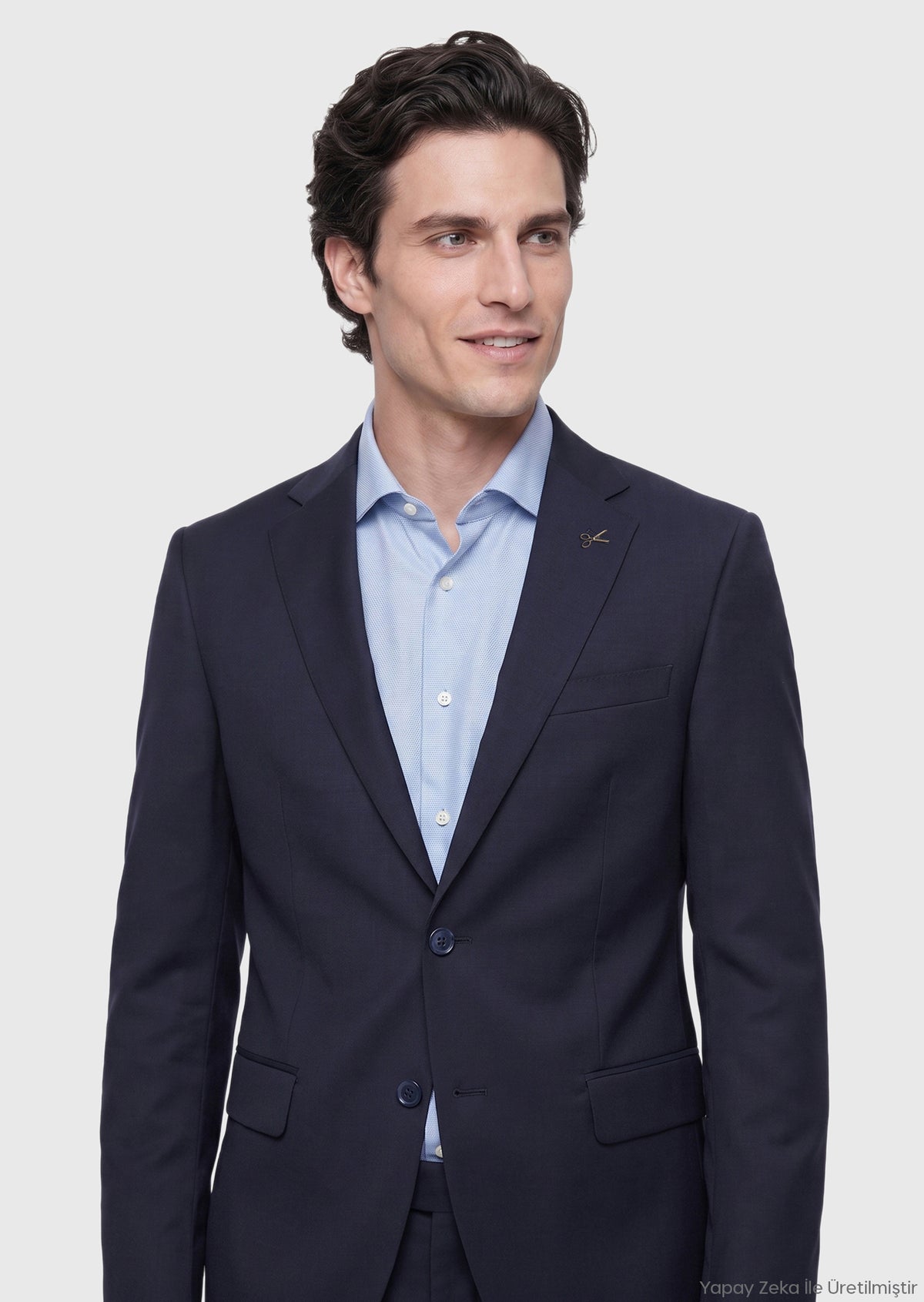 Lacivert Düz Modern Fit Yün Karışımlı Takım Elbise