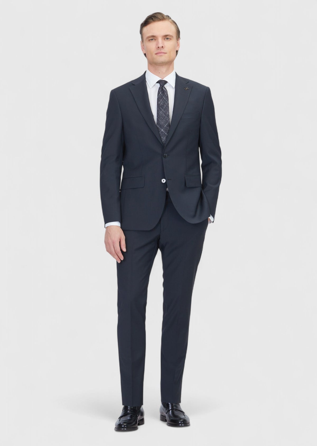 Siyah Mikro Modern Fit Yün Karışımlı Takım Elbise