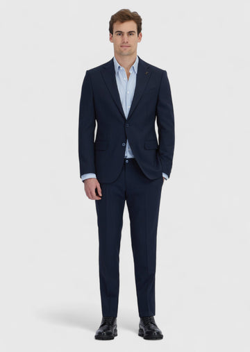 Koyu Lacivert Çizgili Modern Fit Yün Karışımlı Takım Elbise