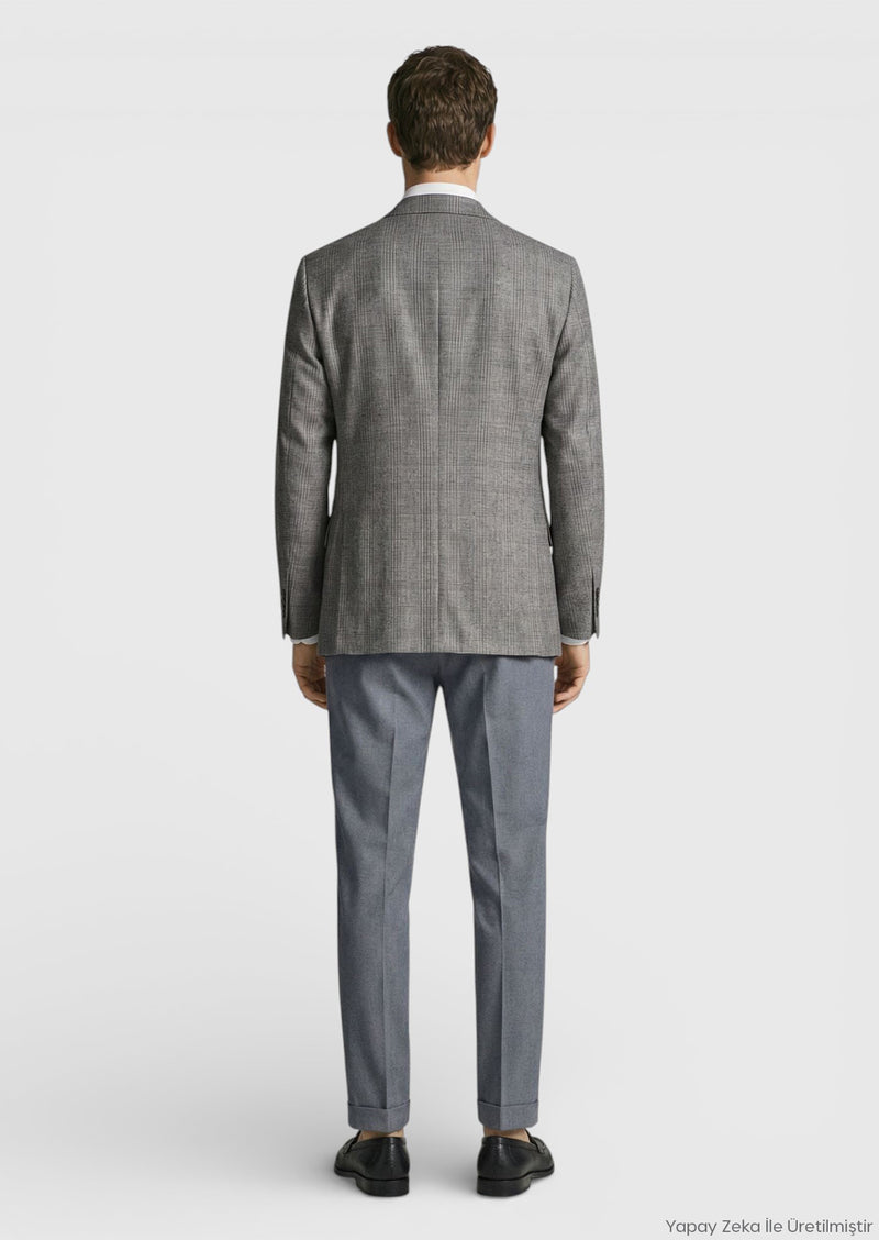 Mürdüm Kareli Zeroweight Slim Fit Yün Karışımlı Ceket