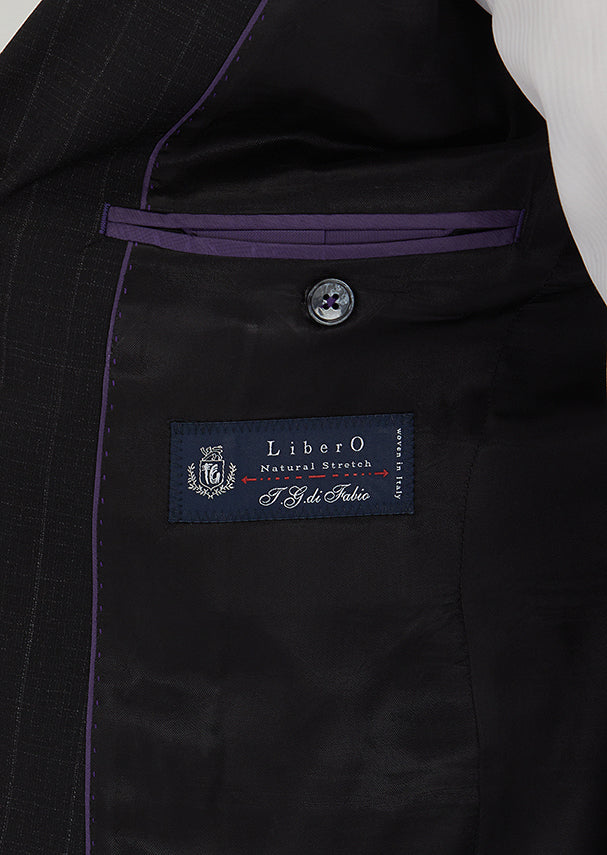 Siyah Çizgili Zeroweight Slim Fit %100 Yün Takım Elbise