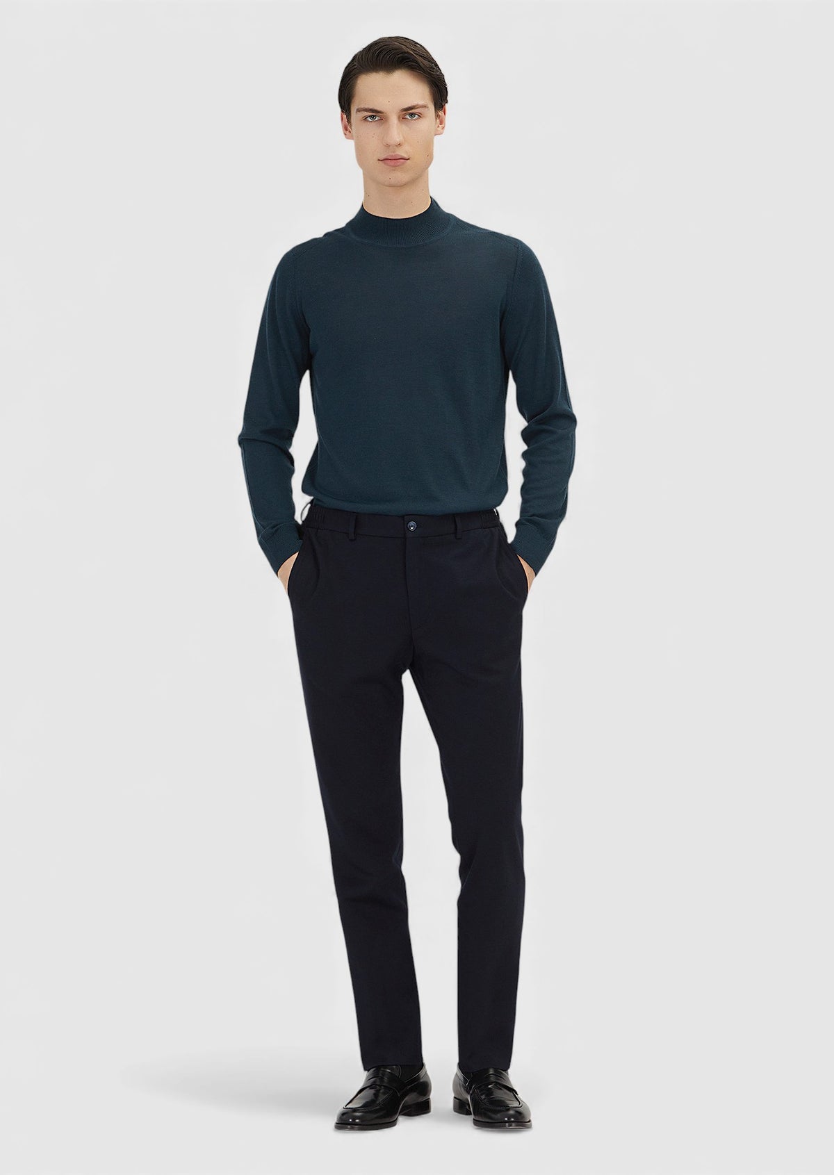 Lacivert Düz Örme Modern Fit Klasik Yün Karışımlı Pantolon