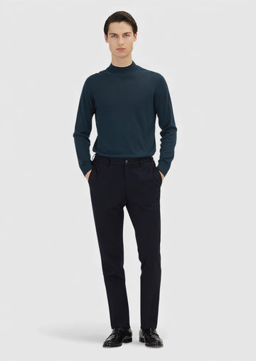 Lacivert Düz Örme Modern Fit Klasik Yün Karışımlı Pantolon