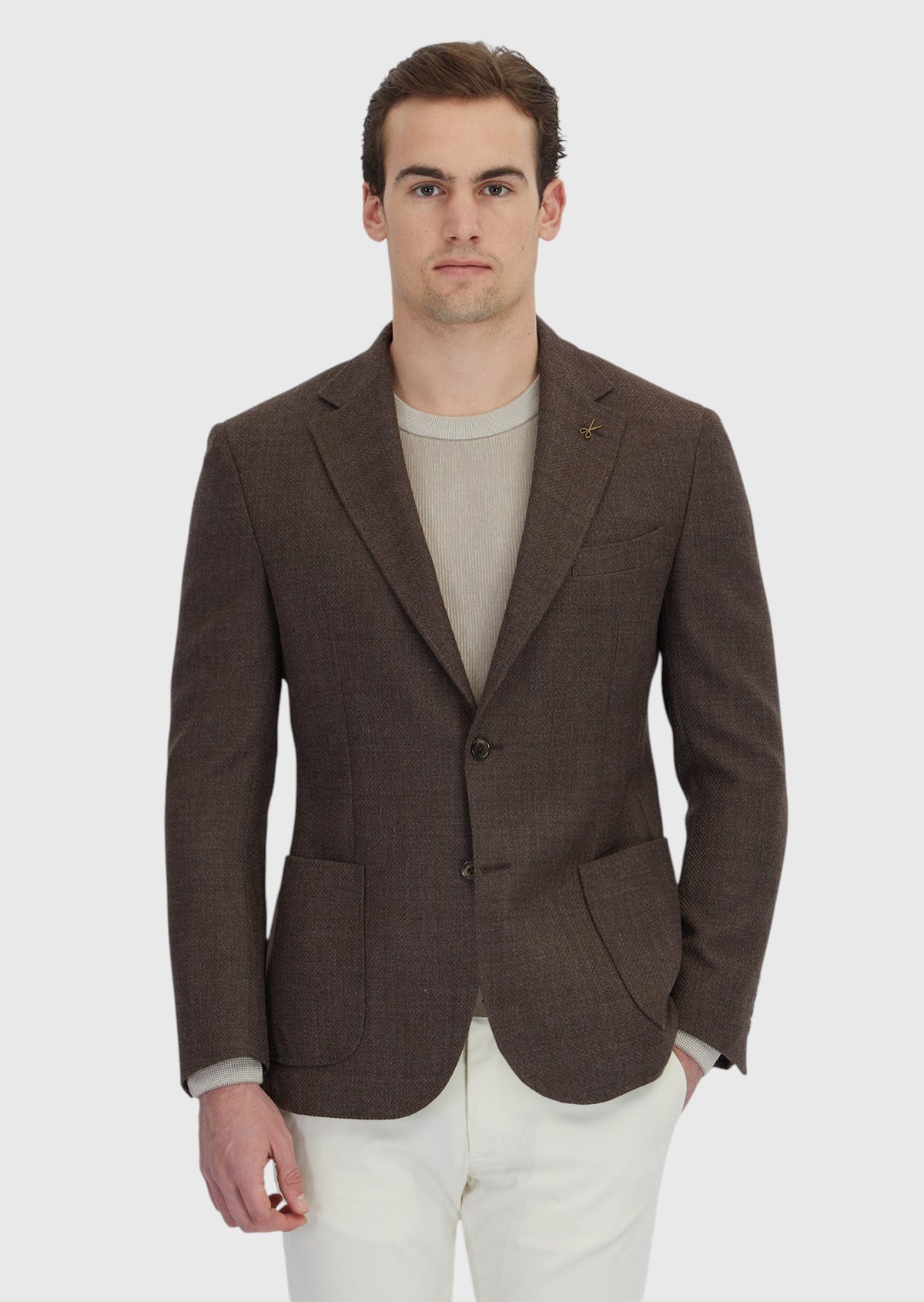 Kahverengi Desenli Zeroweight Slim Fit %100 Yün Ceket