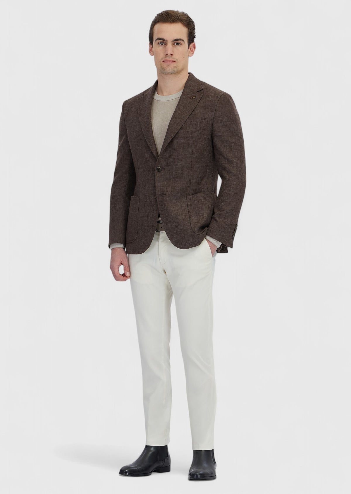 Kahverengi Desenli Zeroweight Slim Fit %100 Yün Ceket