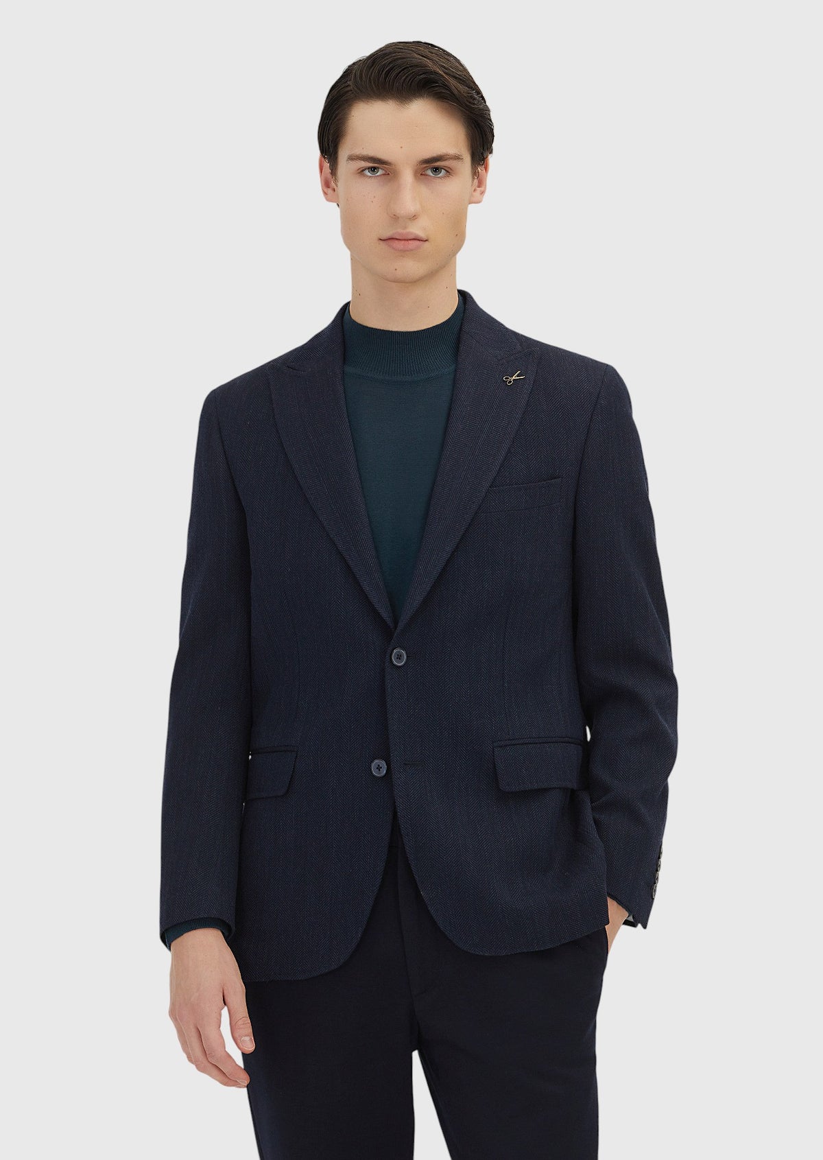Açık Lacivert Desenli Zeroweight Slim Fit Yün Karışımlı Ceket