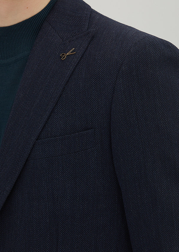 Açık Lacivert Desenli Zeroweight Slim Fit Yün Karışımlı Ceket