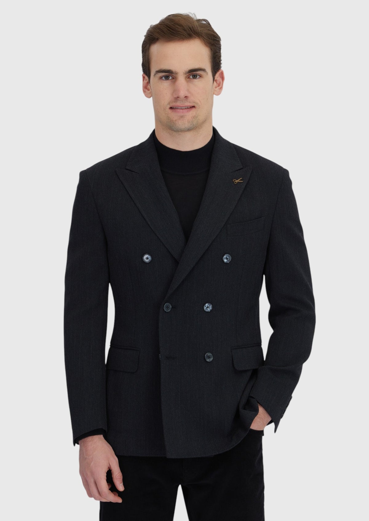Siyah Desenli Zeroweight Slim Fit Yün Karışımlı Ceket