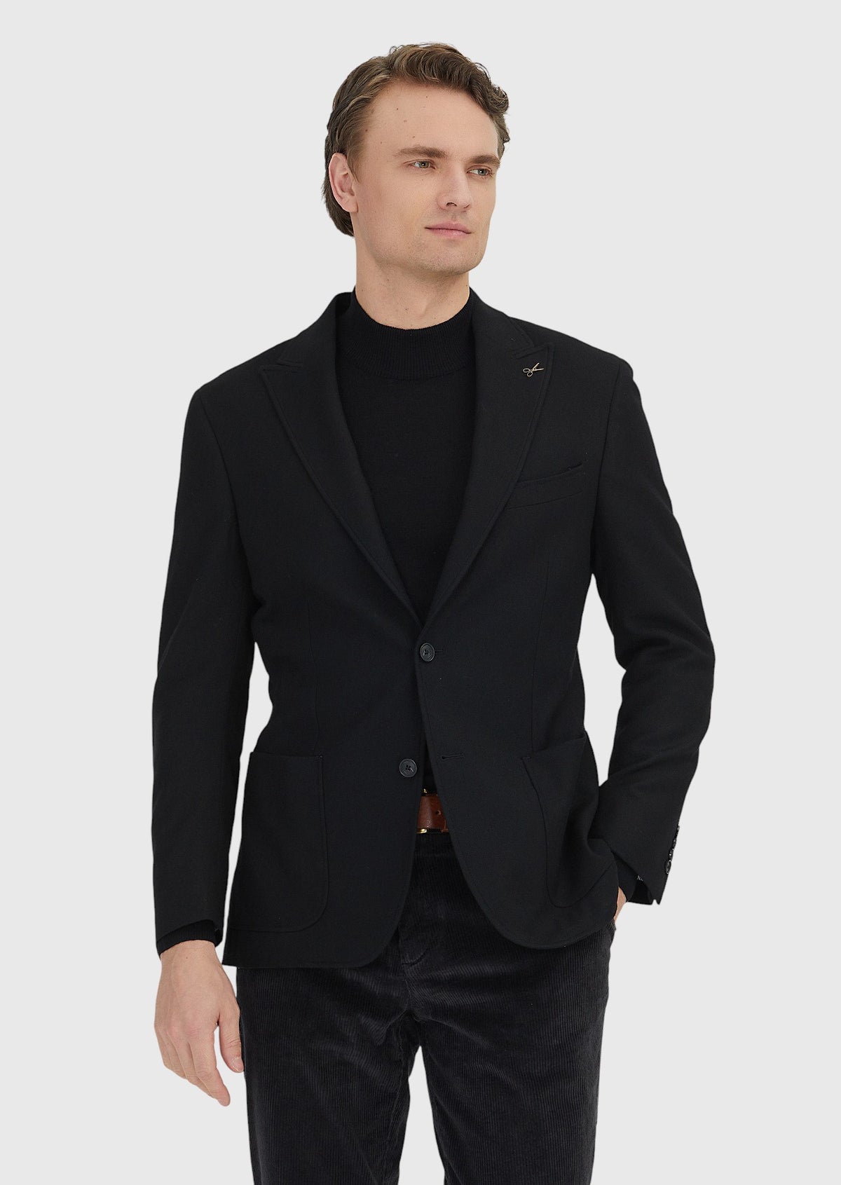 Siyah Shirt Shoulder Slim Fit Yün Karışımlı Ceket