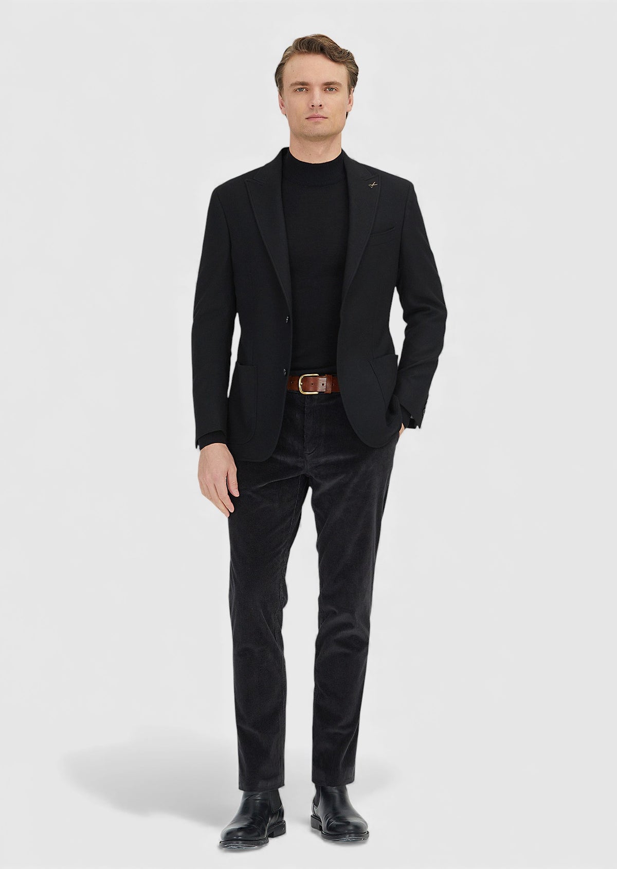 Siyah Shirt Shoulder Slim Fit Yün Karışımlı Ceket