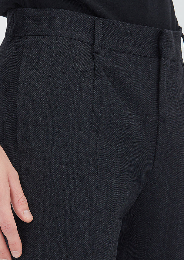 Siyah Desenli Dokuma Regular Fit Casual Yün Karışımlı Pantolon