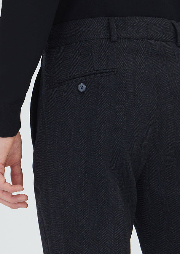 Siyah Desenli Dokuma Regular Fit Casual Yün Karışımlı Pantolon