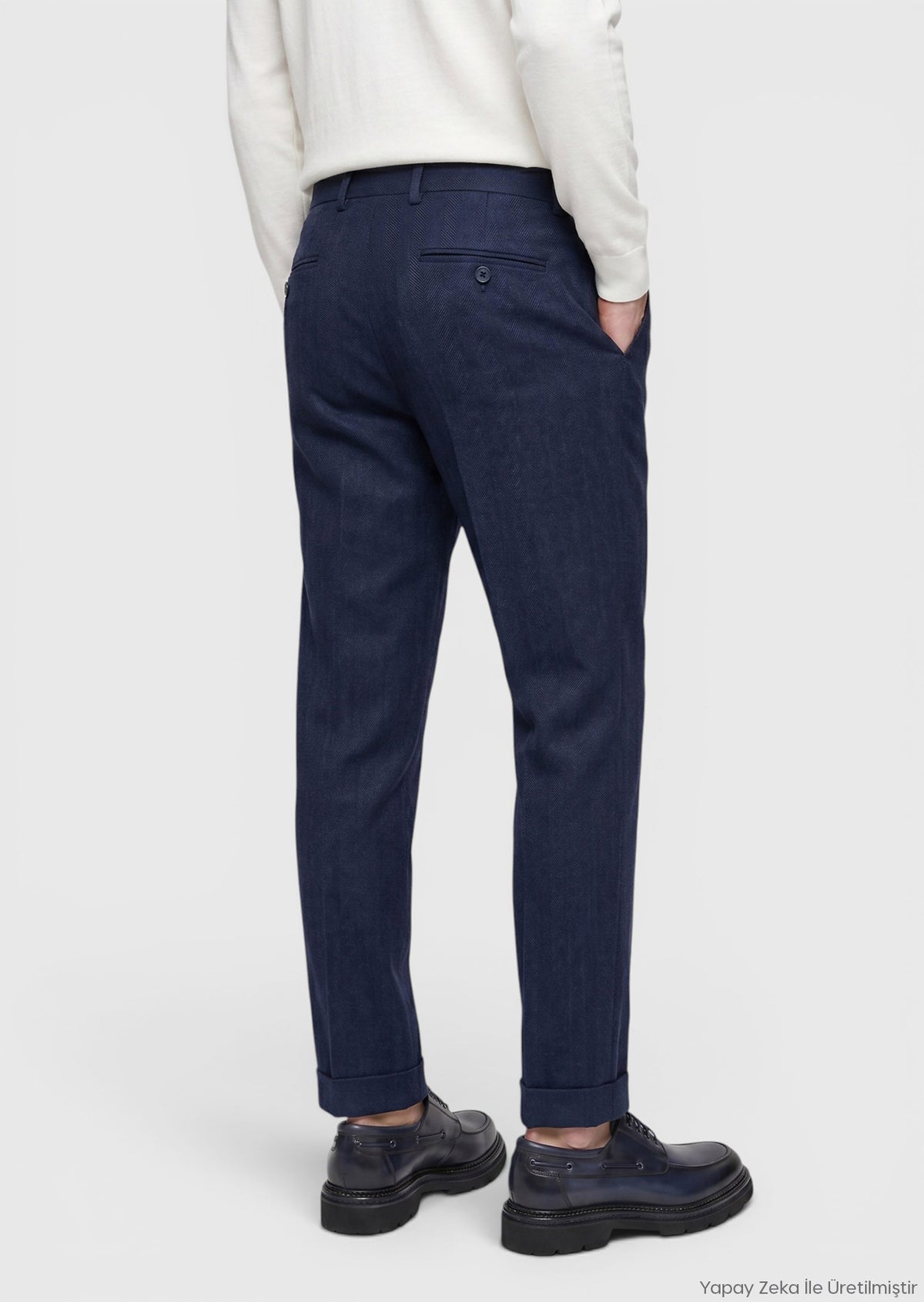 Açık Lacivert Desenli Dokuma Regular Fit Casual Yün Karışımlı Pantolon