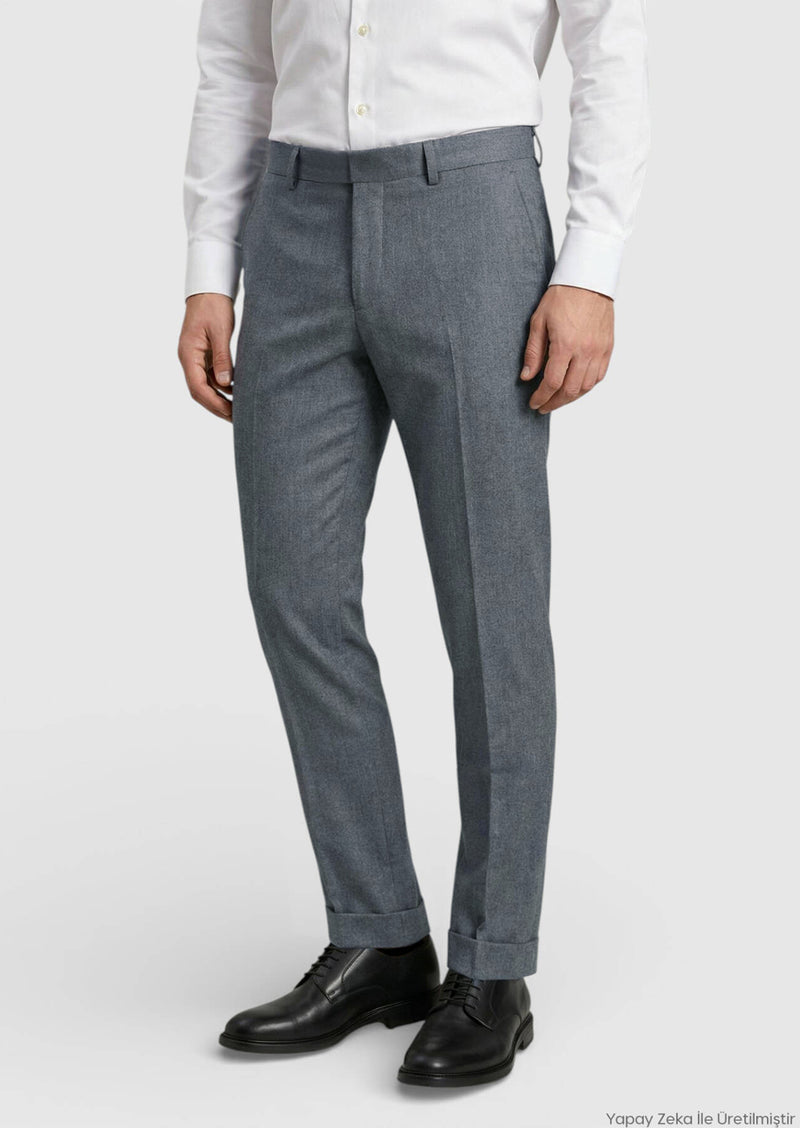 Siyah Dokuma Regular Fit Casual %100 Yün Pantolon