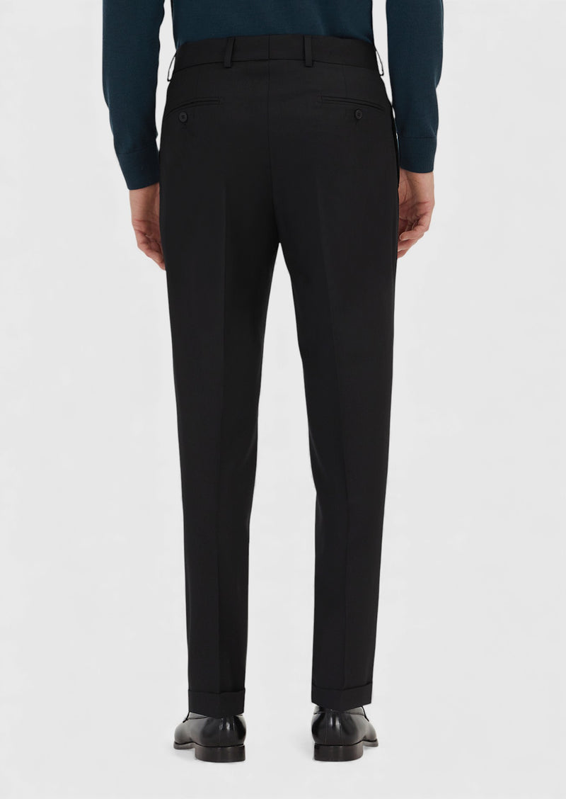 Siyah Dokuma Regular Fit Casual %100 Yün Pantolon