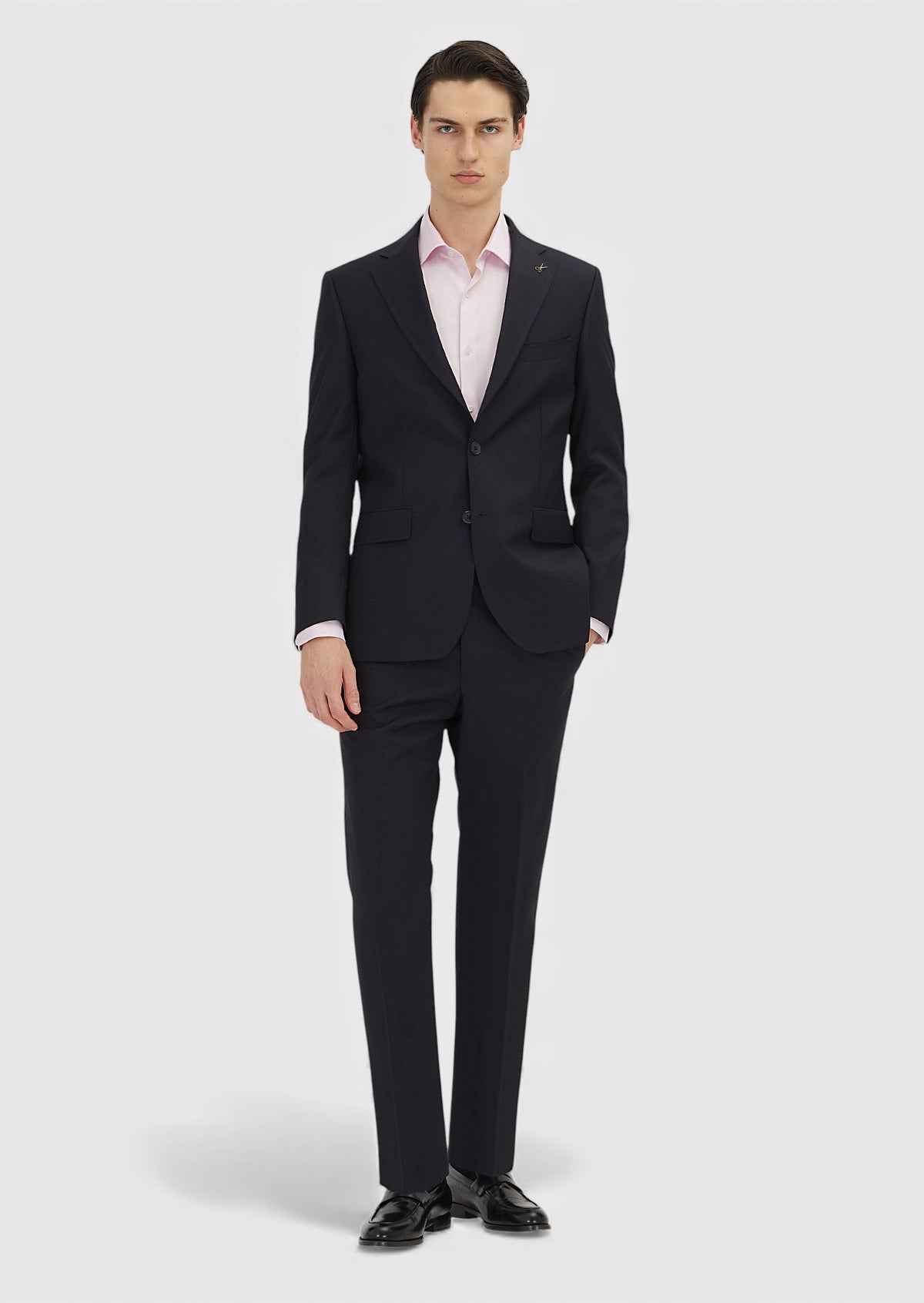 Light Navy Blue Printed Zeroweight Slim Fit Wool Blended Suit
