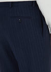 Lacivert Çizgili Dokuma Regular Fit Casual Yün Karışımlı Pantolon