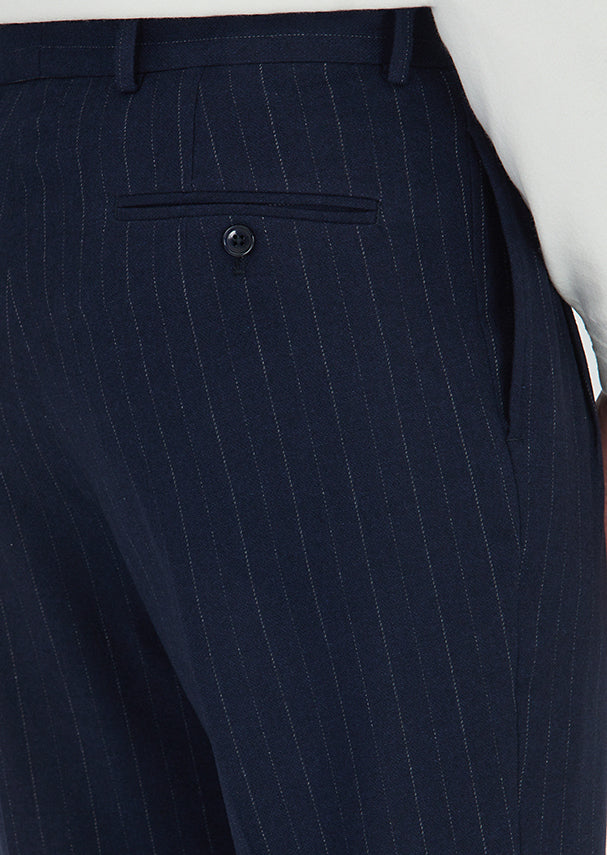 Lacivert Çizgili Dokuma Regular Fit Casual Yün Karışımlı Pantolon