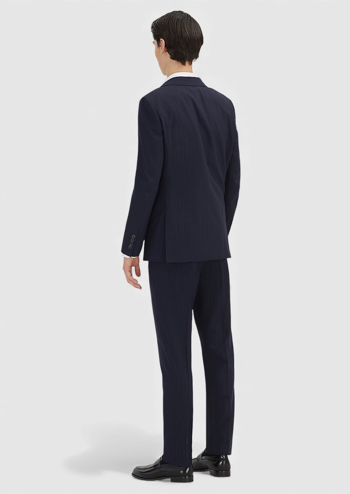 Lacivert Çizgili Modern Fit Yün Karışımlı Takım Elbise