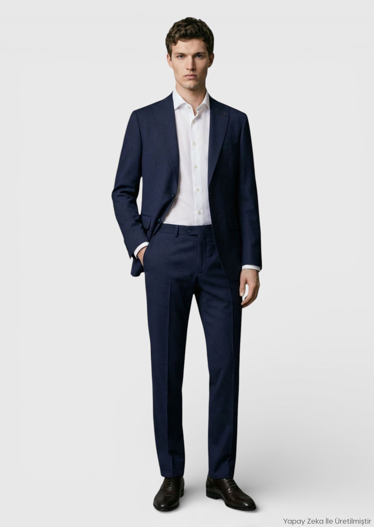 Lacivert Kareli Zeroweight Slim Fit %100 Yün Takım Elbise